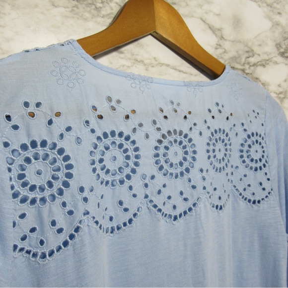 J. Jill Eyelet Bell Sleeve Tunic Top Blue | Size Small - Picture 5 of 16